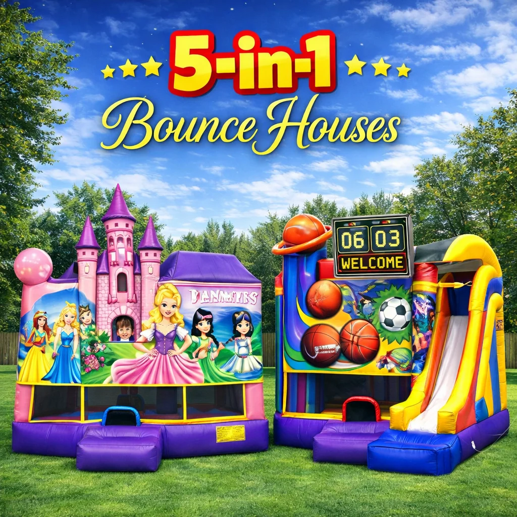 5-in-1 bounce house combo with slide and climbing features in Aurora, IL